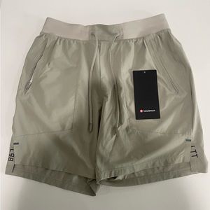 LULULEMON Raw Linen Beige License To Train Shorts 7"